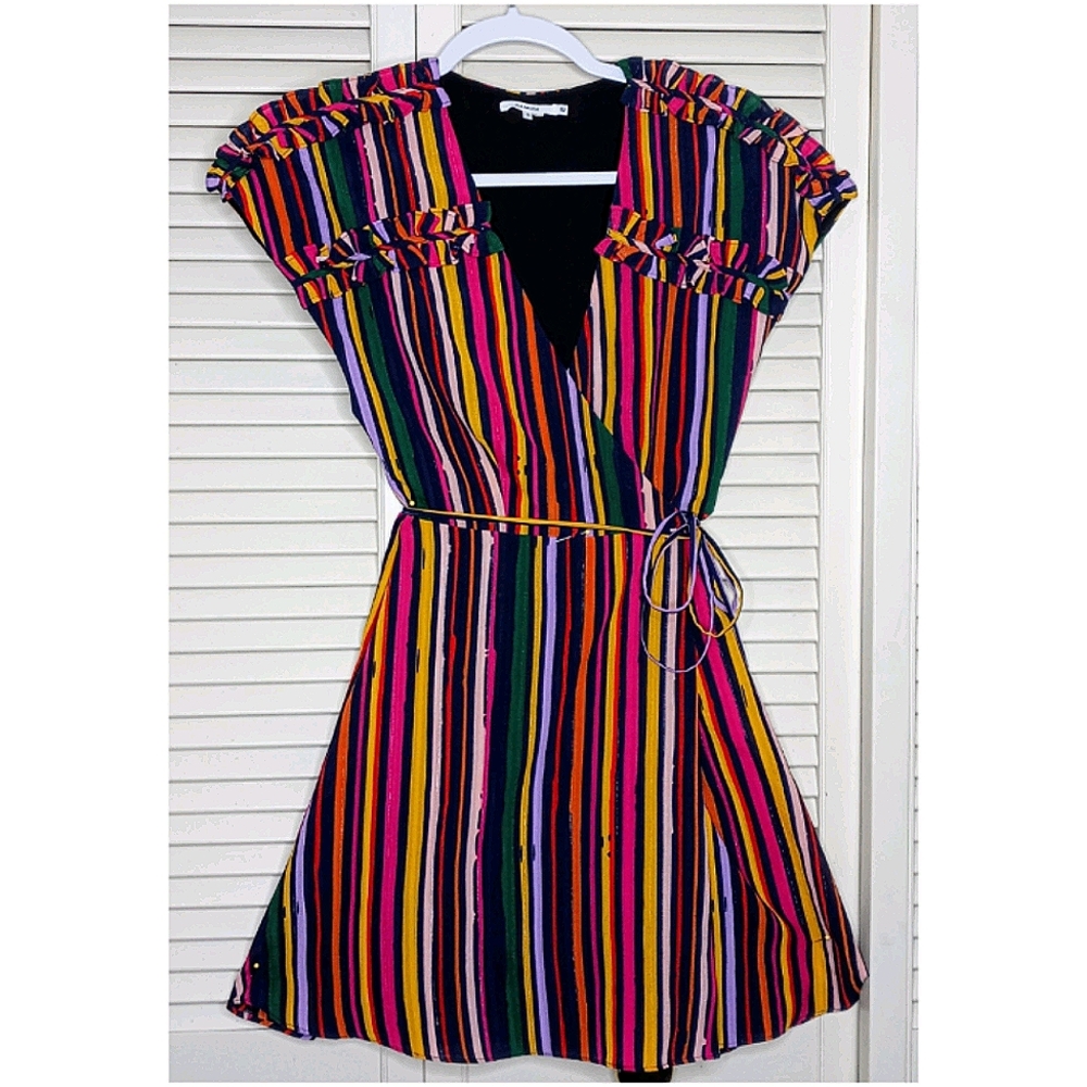 Tularosa Striped Fiesta Mini Wrap Dress